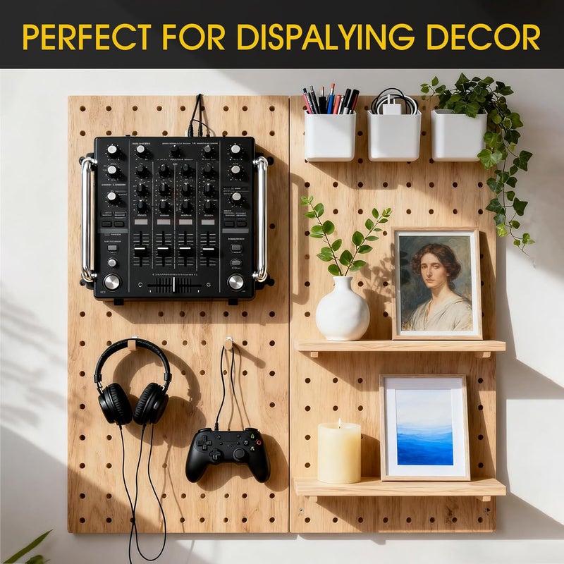 MVPower Pegboard Shelf Set of 2, High Stability Wooden Shelf with 2 Metal Hooks, 15.7" x 6.1" Wooden Peg Board Organizer - Image 5